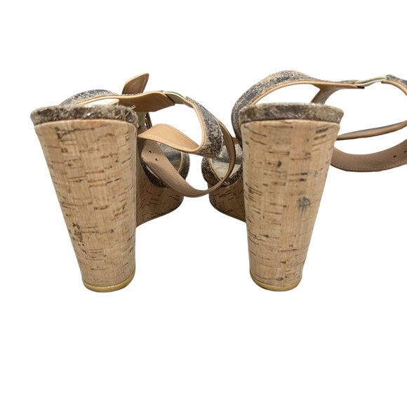 Stuart Weitzman Annex Penny Cracked Leather Wedge Sandals Shoes women's size 8.5 - Picture 4 of 8